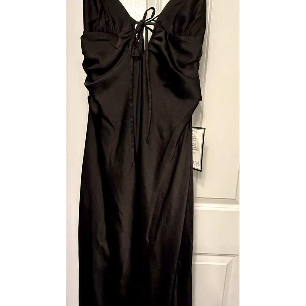 Seni & Cade Black Silk Maxi Dress V-Neck Strappy Sleeveless Formal Long Social S